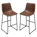 Theo Set of (2) Bar Height Chairs in Chocolate Leatherette w/ Black Metal Base
