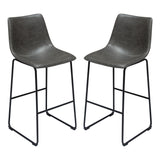 Theo Set of (2) Bar Height Chairs in Weathered Grey Leatherette w/ Black Metal Base