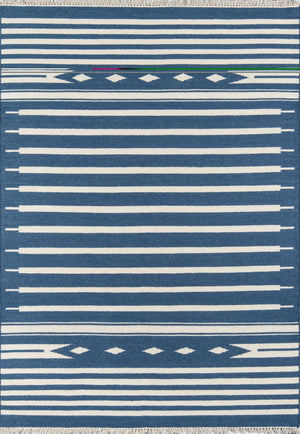 Momeni Erin Gates Thompson THO-1 Hand Woven Contemporary Geometric Indoor Area Rug Denim 9' x 12' THOMPTHO-1DNM90C0