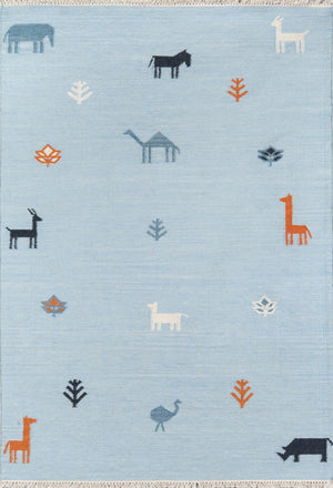 Momeni Erin Gates Thompson THO-2 Hand Woven Contemporary Animal Print Indoor Area Rug Blue 7'6" x 9'6" THOMPTHO-2BLU7696