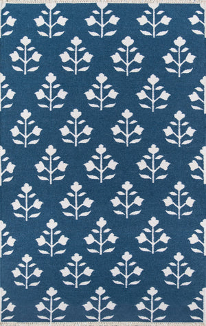 Momeni Erin Gates Thompson THO-6 Hand Woven Casual Floral Indoor Area Rug Navy 7'6" x 9'6" THOMPTHO-6NVY7696