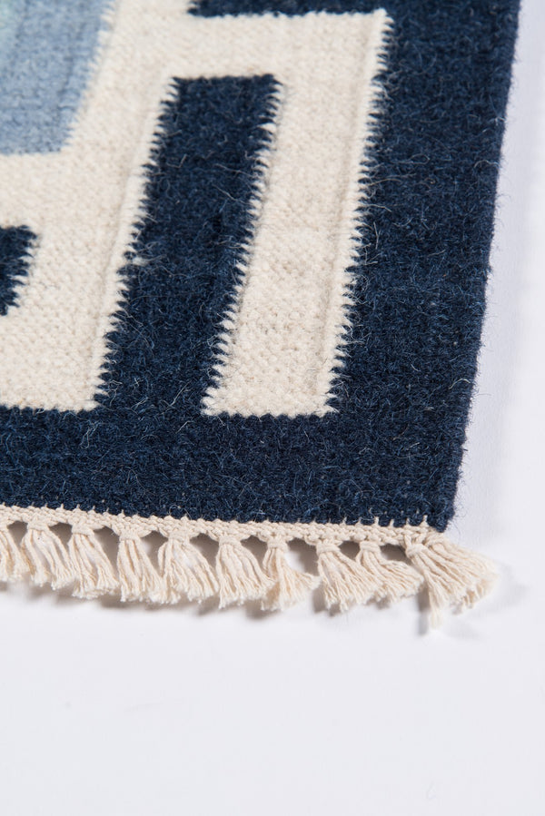 Momeni Erin Gates Thompson THO-8 Hand Woven Contemporary Border, Solid Indoor Area Rug Blue 9' x 12' THOMPTHO-8BLU90C0