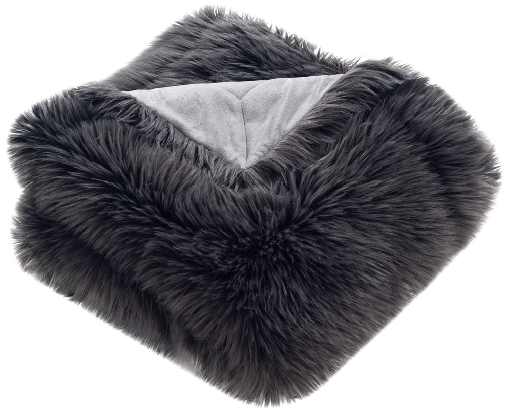 Faux Grey Shadow Fox Throw - Luxurious Soft Plush Blanket for Cozy Home Decor & Elegant Style