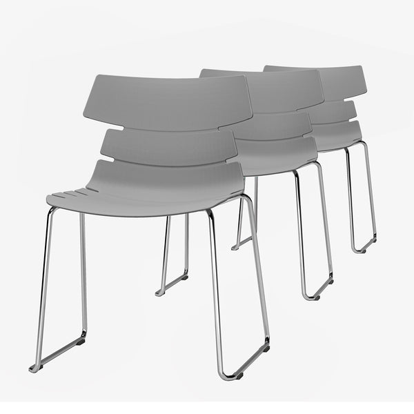 EuroStyle Alvin Polypropylene Side Chair Shell in Gray with Chrome Sled Base - Set of 4 TIK102SL-KIT