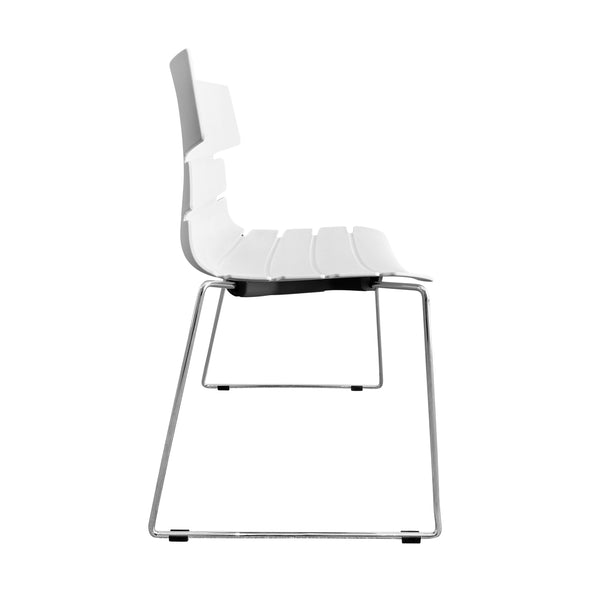 EuroStyle Alvin Polypropylene Side Chair Shell in Traffic White with Chrome Sled Base - Set of 4 TIK104SL-KIT