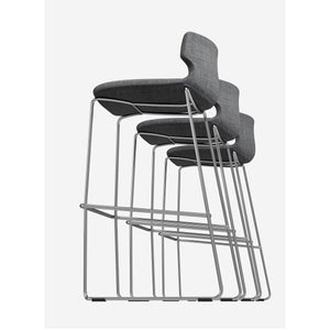 Alvin Upholstered Bar Stool Shell in Dark Gray with Chrome Steel Base - Set of 2