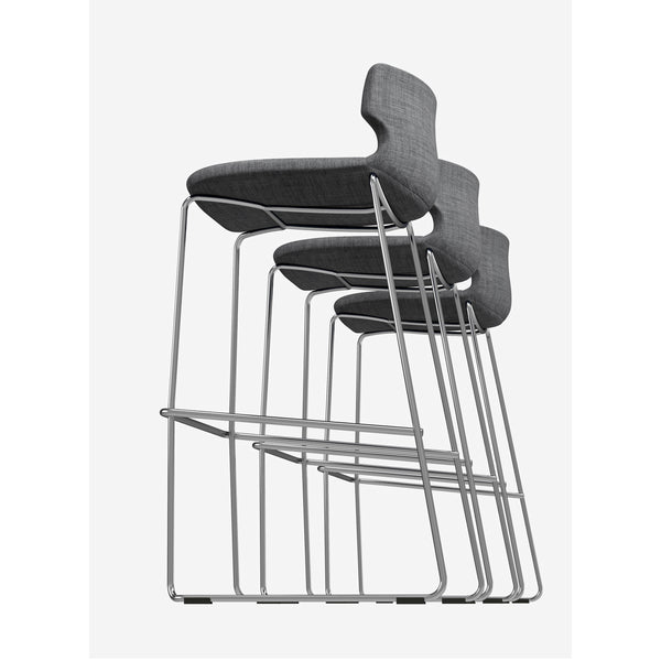 Alvin Upholstered Bar Stool Shell in Dark Gray with Chrome Steel Base - Set of 2