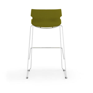 Alvin Upholstered Bar Stool Shell in Green with Chrome Steel Base - Set of 2