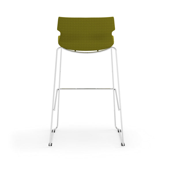 Alvin Upholstered Bar Stool Shell in Green with Chrome Steel Base - Set of 2