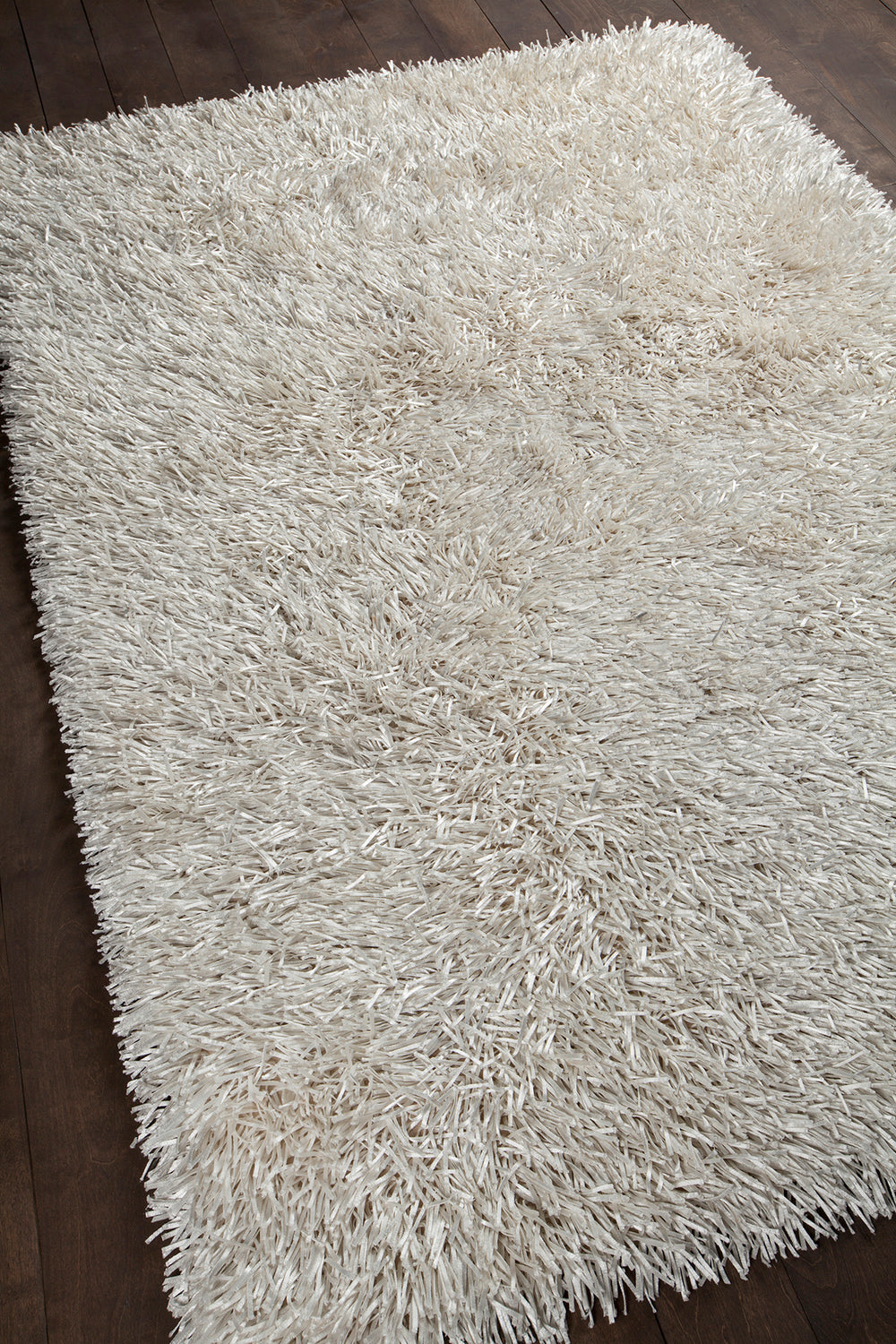 Chandra Rugs Tirish 100% Polyester Hand-Woven Contemporary Shag Rug White 9' x 13'