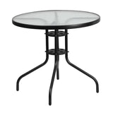 English Elm EE2552 Contemporary Commercial Grade Glass Patio Table and Chair Set Black EEV-16265
