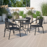 English Elm EE2566 Contemporary Commercial Grade Glass Patio Table Clear Top/Black Rattan EEV-16288