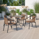 English Elm EE2566 Contemporary Commercial Grade Glass Patio Table Clear Top/Dark Brown Rattan EEV-16289