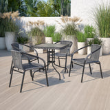 English Elm EE2566 Contemporary Commercial Grade Glass Patio Table Clear Top/Gray Rattan EEV-16290