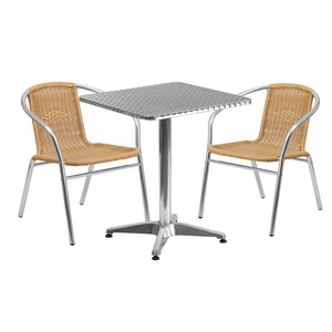 English Elm EE2587 Contemporary Commercial Grade Aluminum Patio Table and Chair Set Beige EEV-16336
