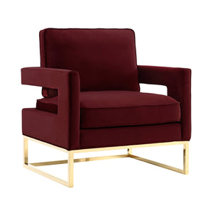 Avery Maroon Velvet Chair With Polished Gold Base