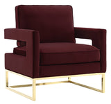 Avery Maroon Velvet Chair With Polished Gold Base