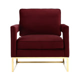 Avery Maroon Velvet Chair With Polished Gold Base