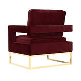 Avery Maroon Velvet Chair With Polished Gold Base