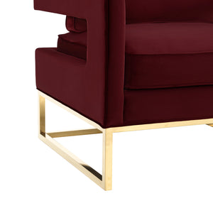 Avery Maroon Velvet Chair With Polished Gold Base