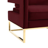 Avery Maroon Velvet Chair With Polished Gold Base