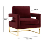 Avery Maroon Velvet Chair With Polished Gold Base