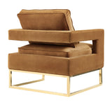 Avery Cognac Velvet Chair With Polished Gold Base