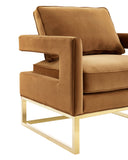 Avery Cognac Velvet Chair With Polished Gold Base