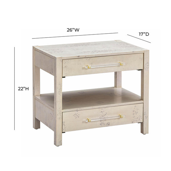 Brandyss White Burl Nightstand White TOV-B54190