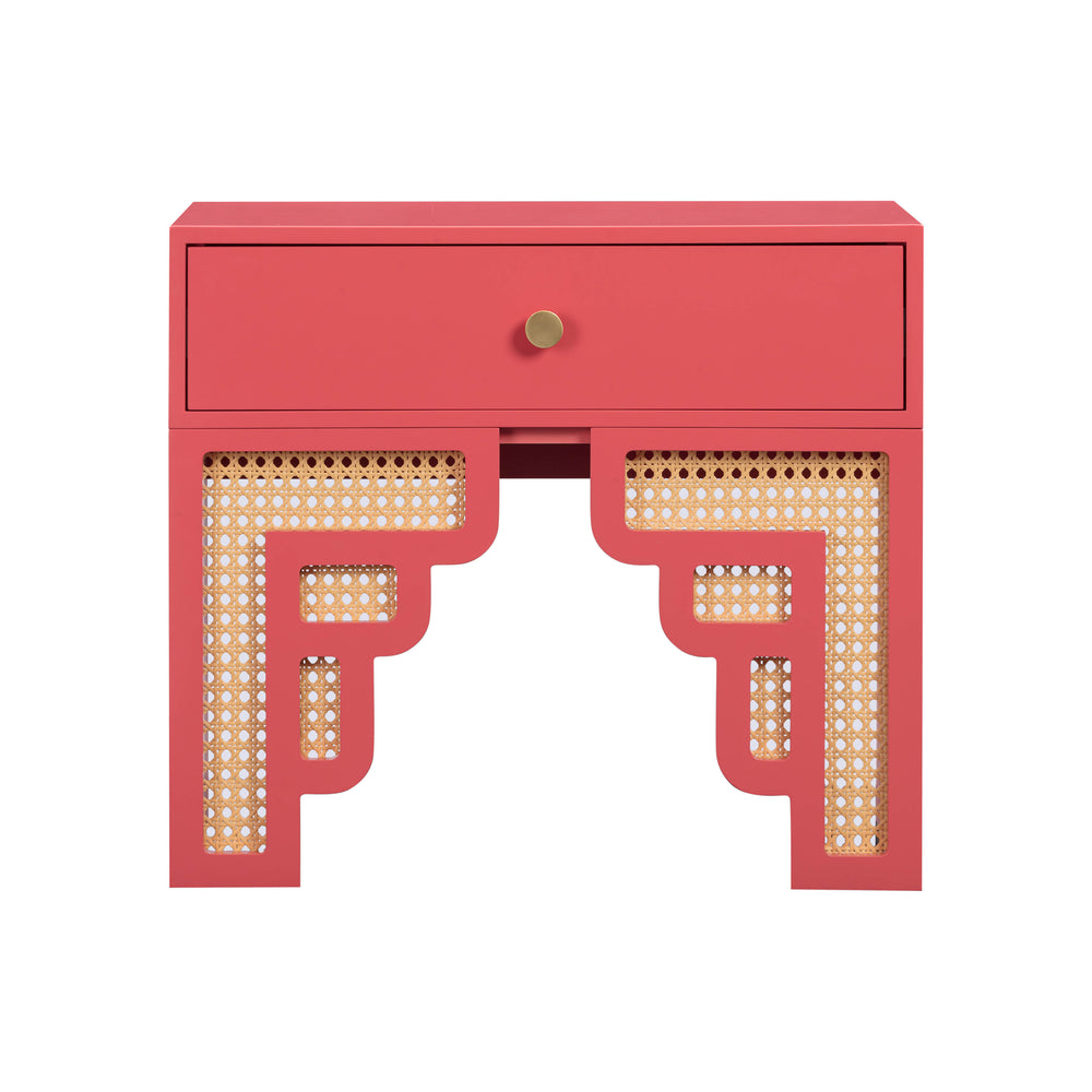 TOV Furniture Suzie Coral & Rattan Nightstand Pink 26"W x 15"D x 23"H