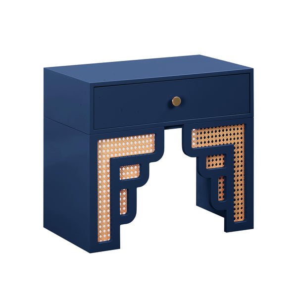 TOV Furniture Suzie & Rattan Nightstand Navy 26"W x 15"D x 23"H