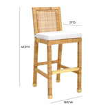 TOV Furniture Amara Rattan Bar Stool Natural 18.5"W x 20.6"D x 42.5"H