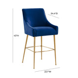 Beatrix Navy Velvet Bar Stool - Gold Legs