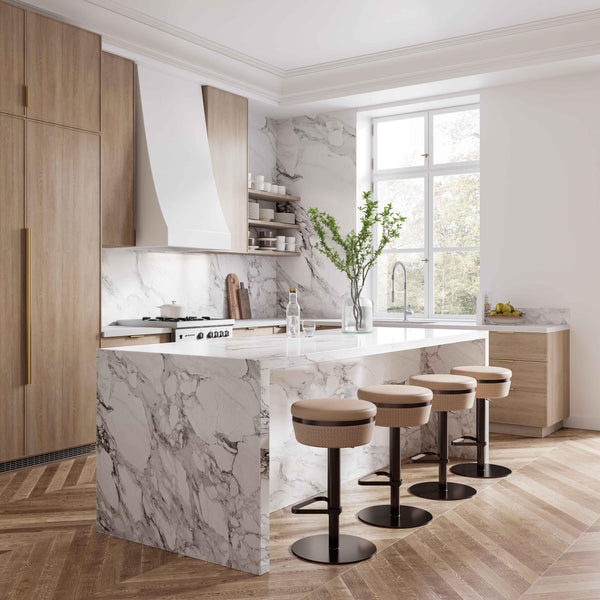 TOV Furniture Astro Cafe au Lait Woven Vegan Leather Adjustable Stool Cafe Au Lait 15"W x 15"D x 35.4"H