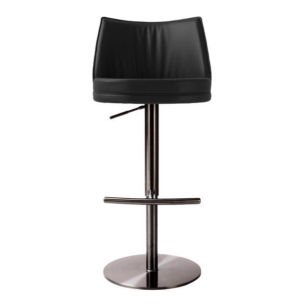 TOV Furniture Gala Vegan Leather on Adjustable Stool Black 19.3"W x 19.3"D x 43.3"H