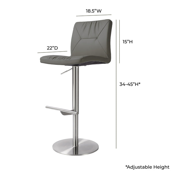 TOV Furniture Paddy Vegan Leather on Silver Adjustable Stool Dark Grey 18.5"W x 22"D x 45"H