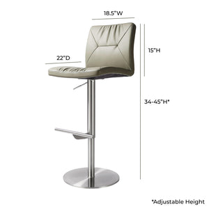 TOV Furniture Paddy Vegan Leather on Silver Adjustable Stool Light Grey 18.5"W x 22"D x 45"H