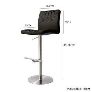 TOV Furniture Paddy Vegan Leather on Silver Adjustable Stool Black 18.5"W x 22"D x 45"H