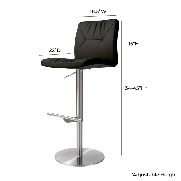 TOV Furniture Paddy Vegan Leather on Silver Adjustable Stool Black 18.5"W x 22"D x 45"H