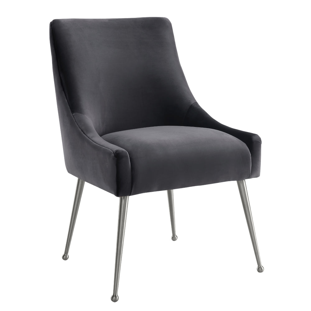 Beatrix Grey Velvet Side Chair with Silver Leg