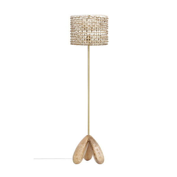 Alondra Wooden Floor Lamp - Artisan Crafted Natural Elegance with Unique Rattan and Mango Wood Design