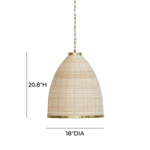 TOV Furniture Kelsey Rattan Pendant Lamp Antique Gold,Natural 18"W x 18"D x 20.8"H