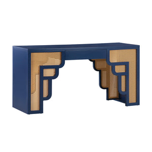 Suzie Navy & Rattan Executive Desk
