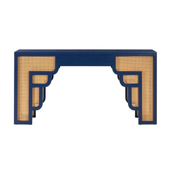 Suzie Navy & Rattan Executive Desk