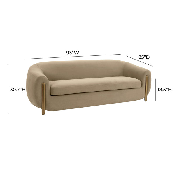 TOV Furniture Lina Brown Velvet Sofa Cafe Au Lait 93"W x 35"D x 30.7"H