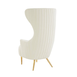 Julia Cream Velvet Channel Tufted Wingback Chair