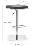 Bari Grey Stainless Steel Adjustable Barstool