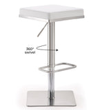 Bari White Stainless Steel Adjustable Barstool