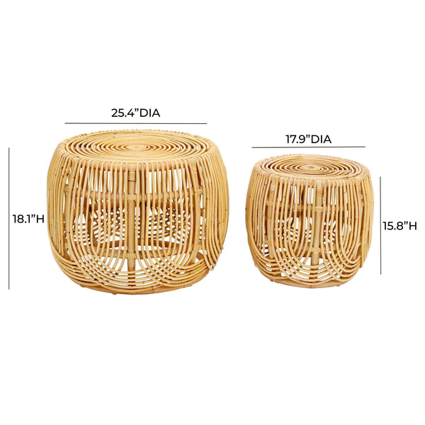 TOV Furniture Azrina Rattan Nesting Tables Natural L: 24.4 | S: 16"W x L: 24.4 | S: 16"D x L: 18 | S: 16.5"H