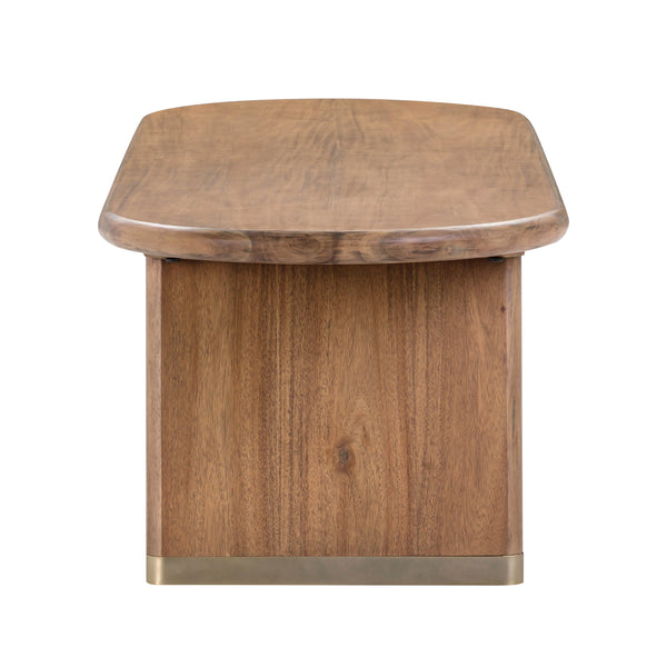 TOV Furniture Samantha Acacia Bench with Boucle Seat Cognac 59.8"W x 19.7"D x 15.8"H